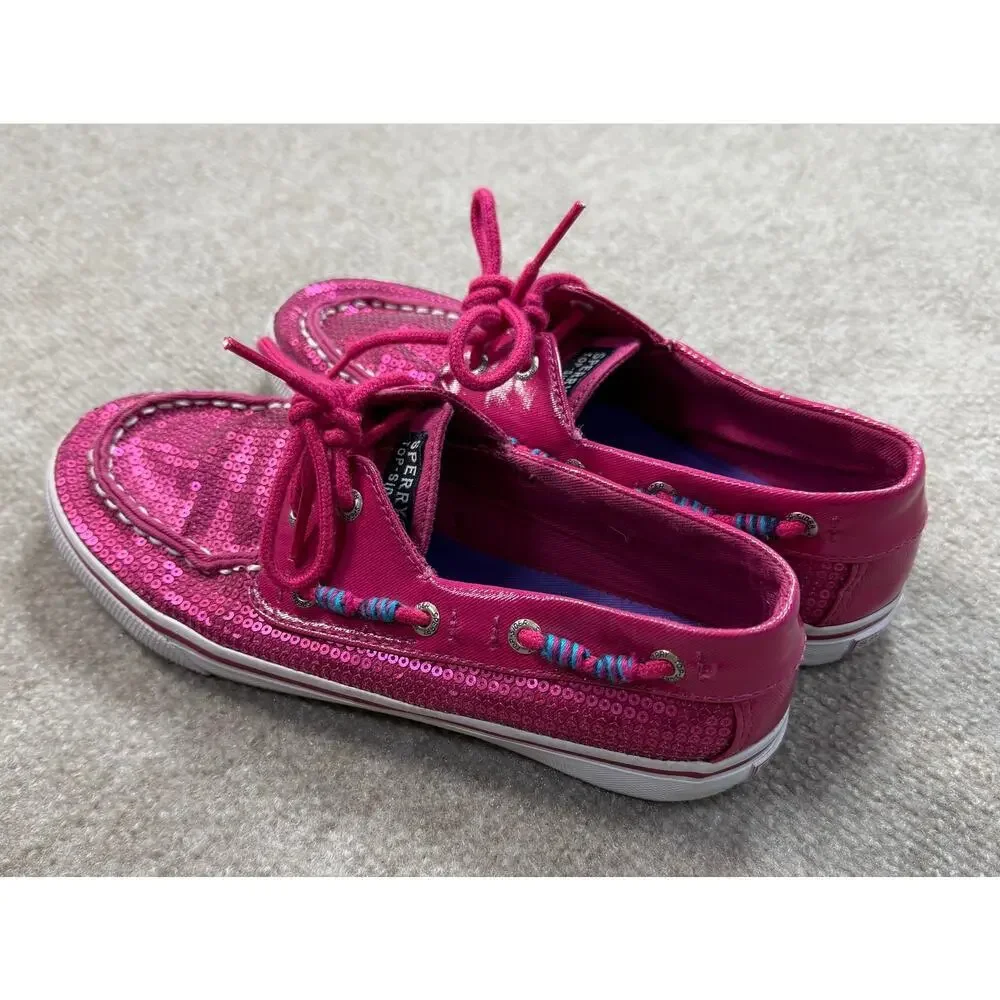 Sperry Top-Sider Bahama Hot Pink Sequin Boat Shoes - Size 4.5M Big Girls